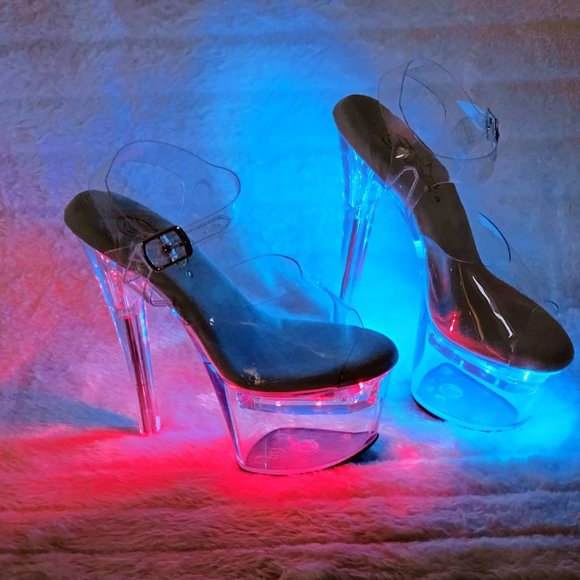 Led Lighted Multi Function Flashdance Clear Platform 7" Heels - Picture 5 of 17